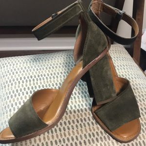 Franco Sarto Block Suede Heeled Sandals - Caia